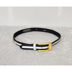 Vintage CARLISLE Womens Leather Black w White Gold Buckle Belt-Size XS